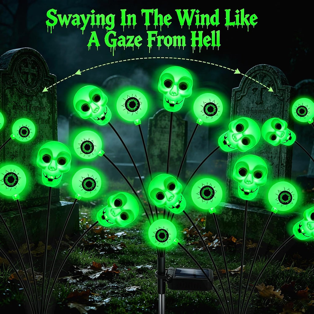 Halloween Decorations Outdoor, 4 Pack 24 LED Green Solar Scary Eyeball Lights, Waterproof Swaying Solar Firefly Light, Spooky Eyes Halloween Decor for Garden Yard Patio Lawn Pathway Party