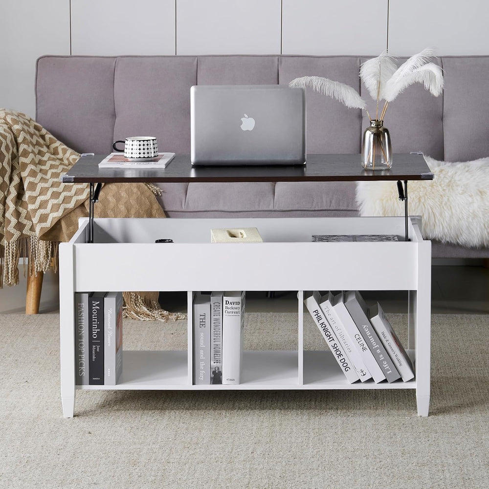 VINGLI Farmhouse Lift Top Coffee Table with Hidden Storage,40",White