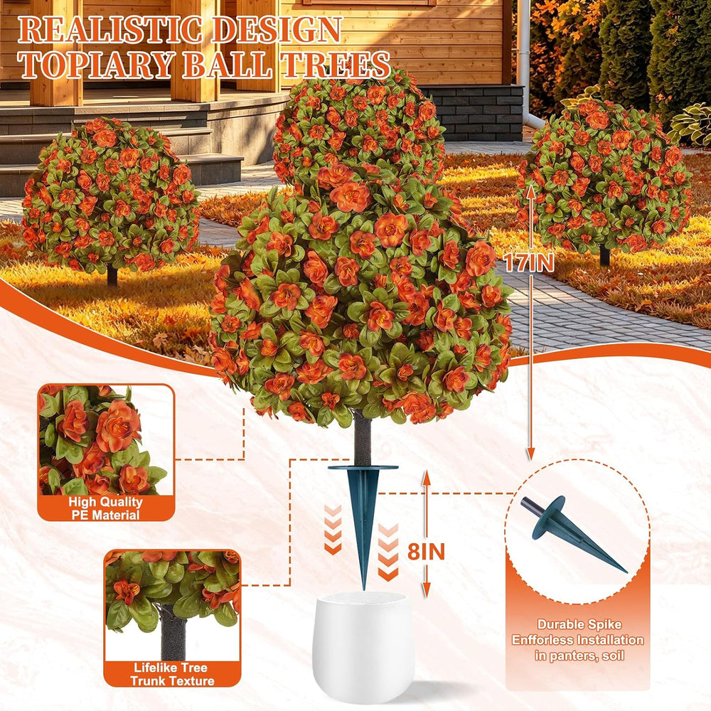 Grooy 2 Pack Artificial Fall Azlea Flower Topiary Balls for Outdoor