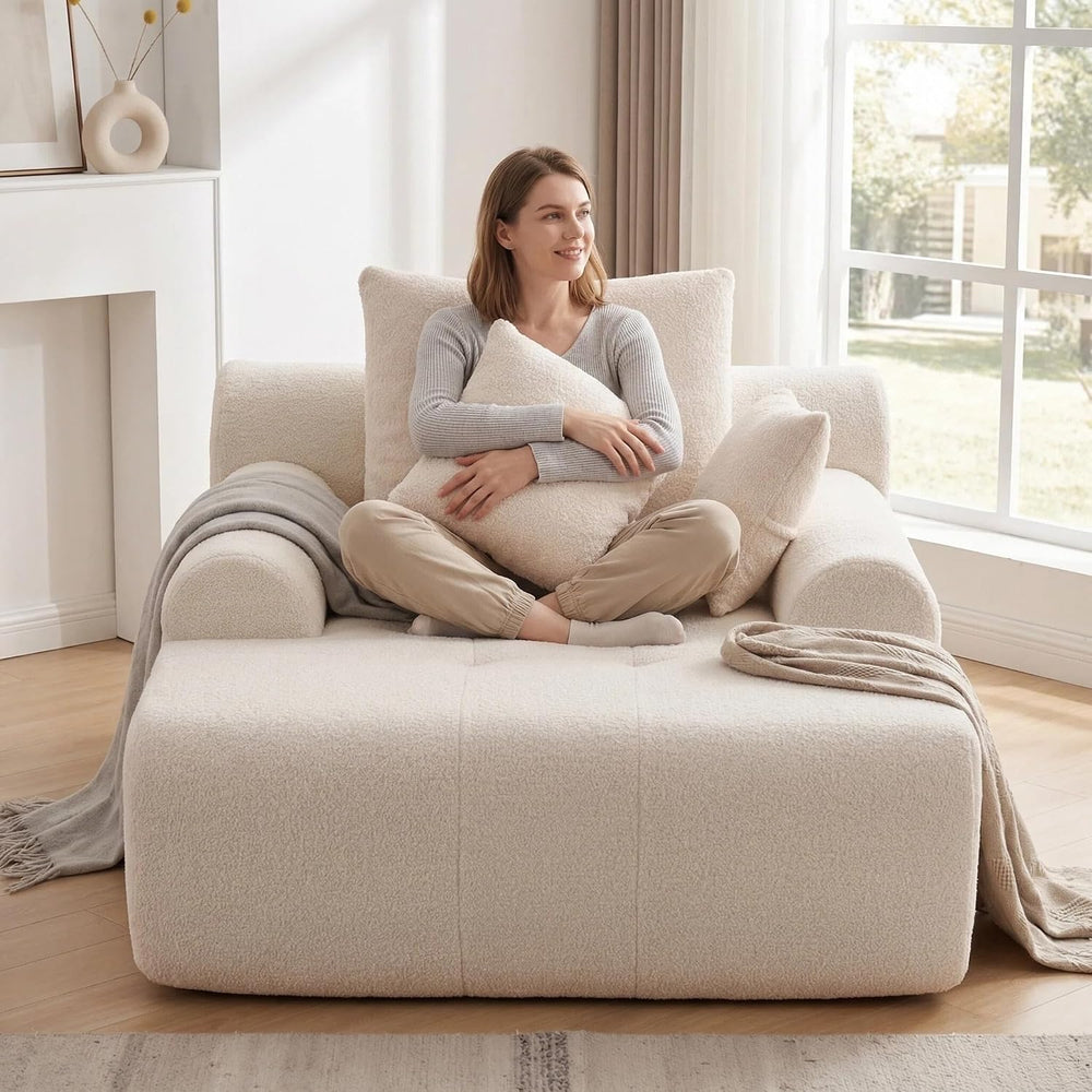 65" Boneless Chaise Lounge Chair Indoor, Oversized Reading Lounger with ...