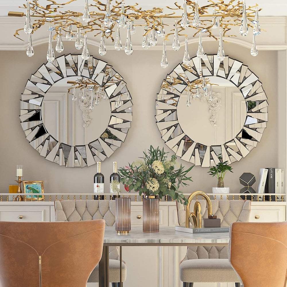Decorative Mirror Round Silver: 31.5in Wall Vanity-Mirror Beveled