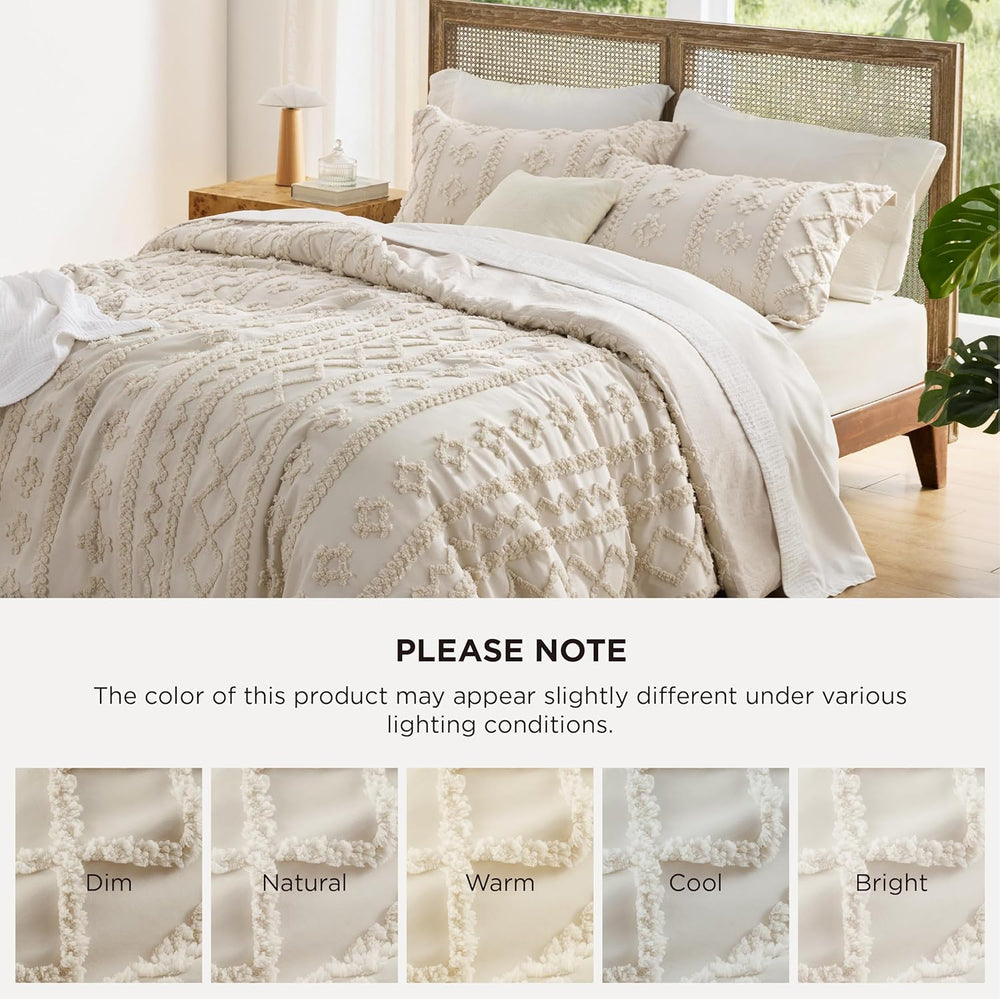 Bedsure Tufted Boho Comforter Set King, Bedroom Decor Bedding Set Beige