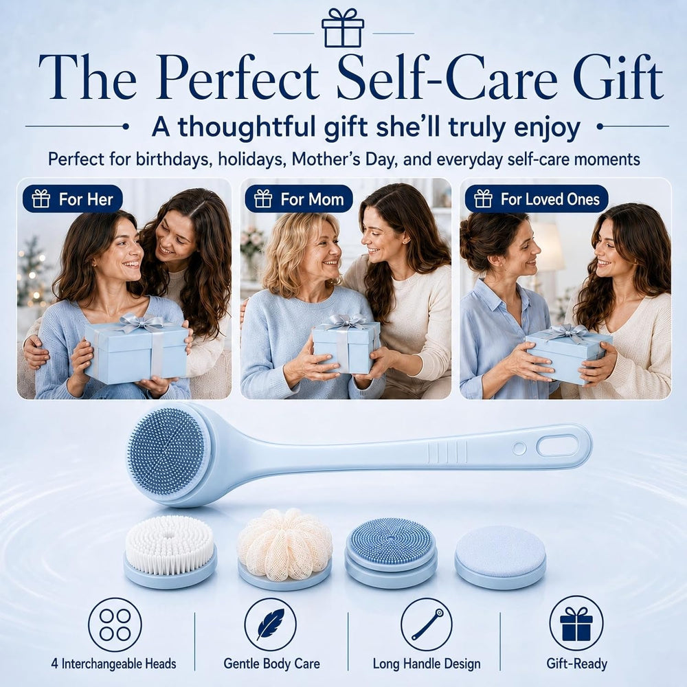 Electric Body Brush Back Scrubber for Shower, Waterproof Long Dual Handle Pow...