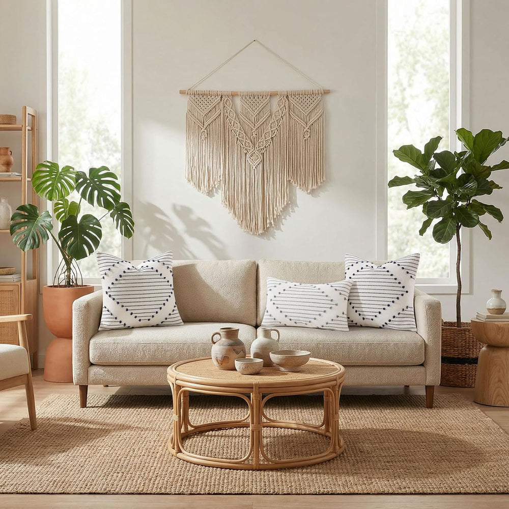Mecatny Boho Outdoor Throw Pillow Covers 18x18 Set of 2 Grey & Cream White