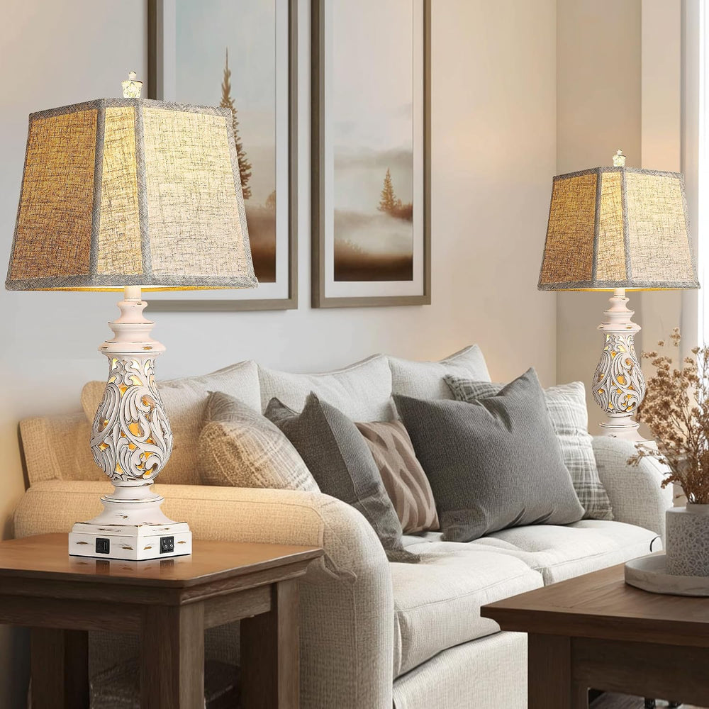 PARTPHONER 29" Table Lamps Set of 2, Bedside Lamps with USB A+C Ports &a...