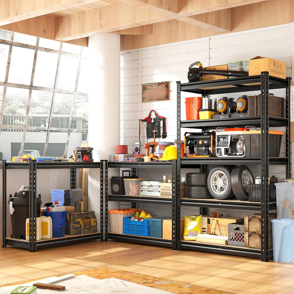 REIBII 2 Pack Garage Shelving,5 Tier Heavy Duty Storage Shelves,Black