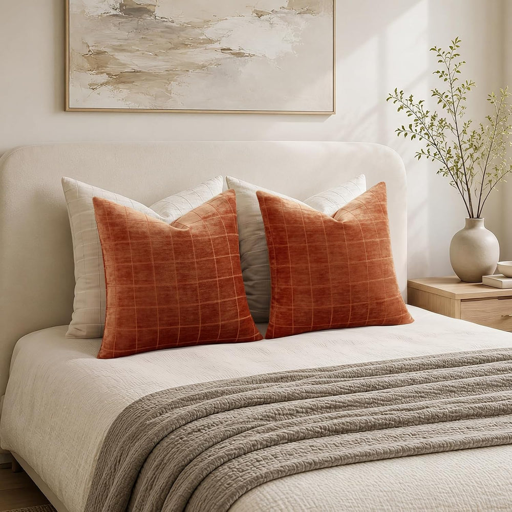 decorUhome Fall Plaid Rust Throw Pillow Covers 22x22 Set of 2