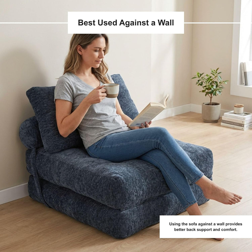 · REDEARTH · Boneless 3-in-1 Folding Sofa Bed Floor Couch - Navy Blue