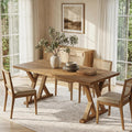 63" Farmhouse Solid Wood Dining Table for 4-6, Wooden Rectangular Rustic Kitchen Dinner Table with Heavy-Duty Legs for Living Room, Dining Room, Brown