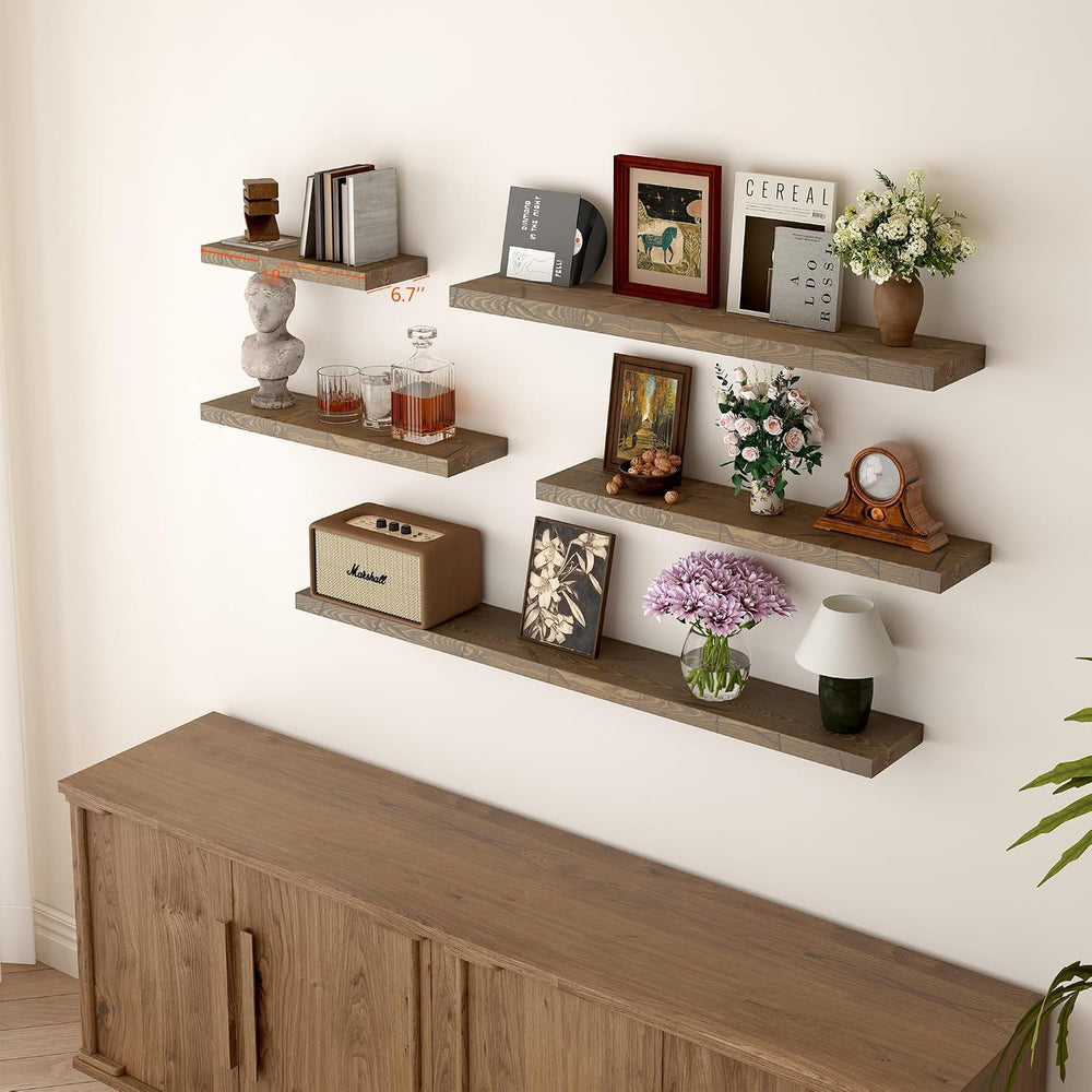 BGMG Wood Floating Shelves for wall 18 inch, Distressed Rustic Wooden Wall Mo...