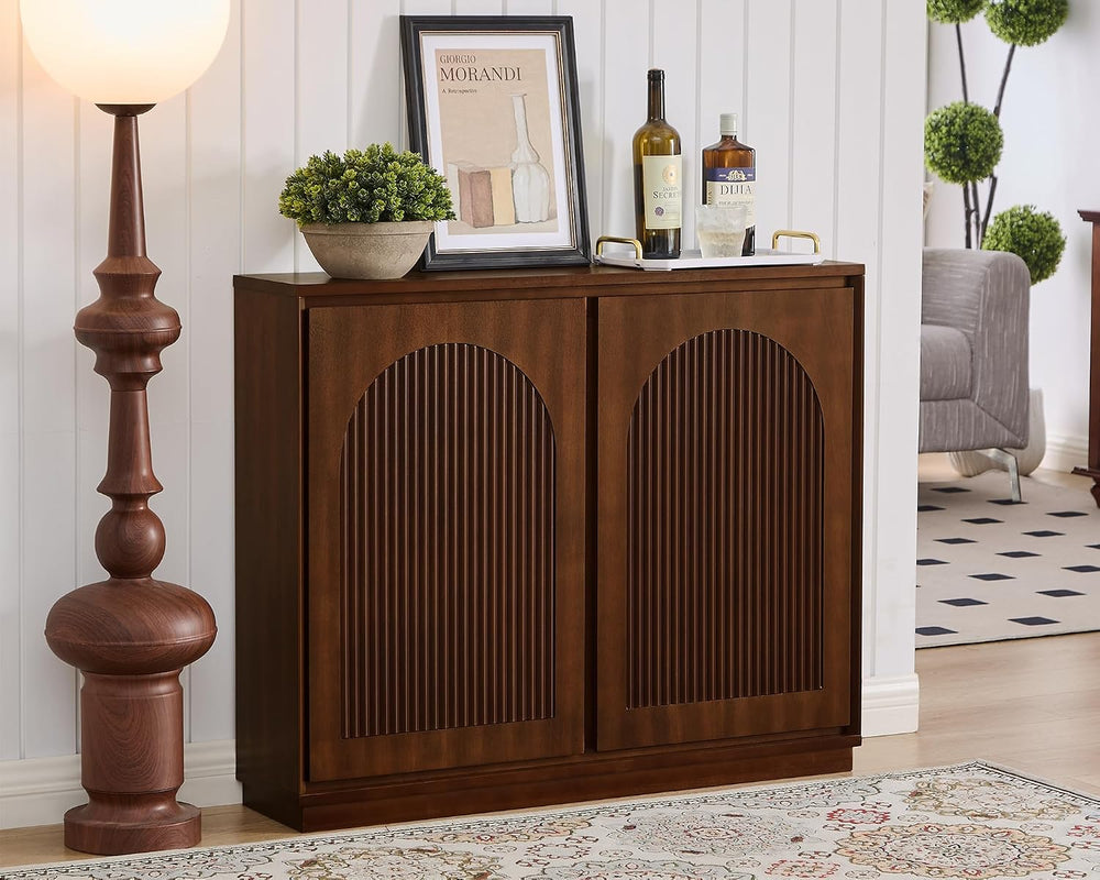 LKTART Narrow Sideboard Buffet Storage Cabinet,Thin Entryway Cabinet,Walnut