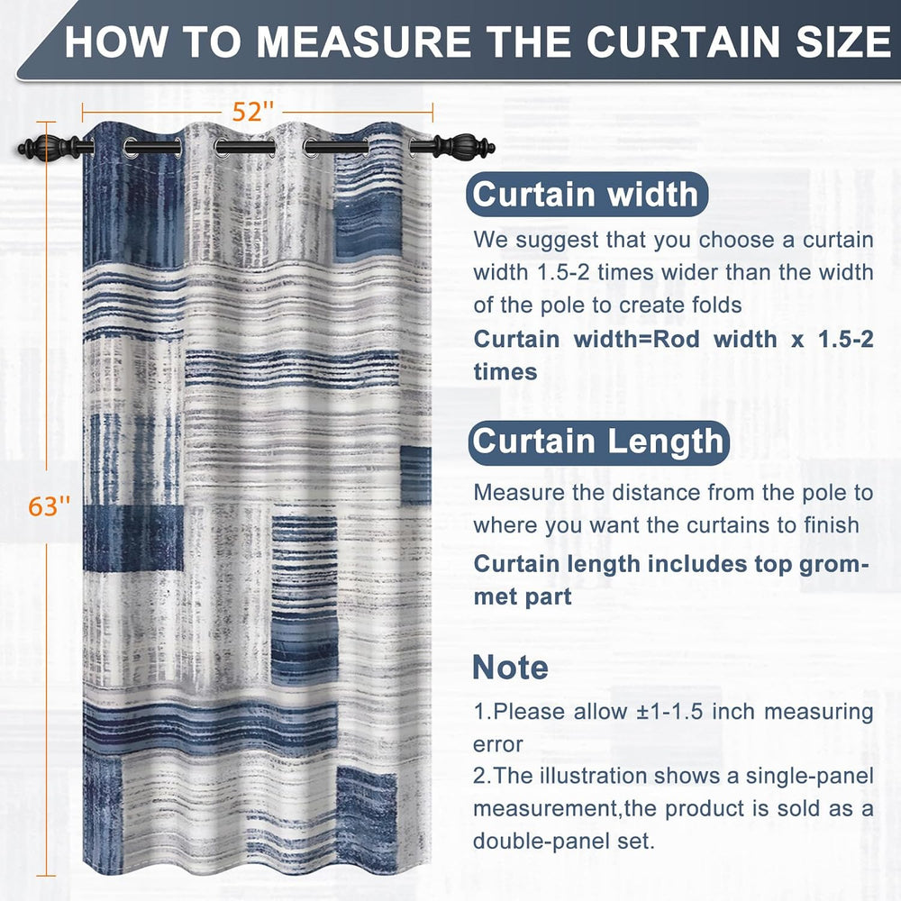 Blue Abstract Room Darkening Curtains 63 Inches Long, 90% Blackout Gray Rust ...