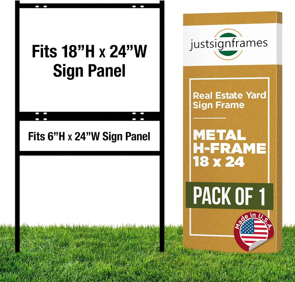 Real Estate Metal H-Frame Yard Sign with Rider, 18 x 24 in, Black, 1 Pack