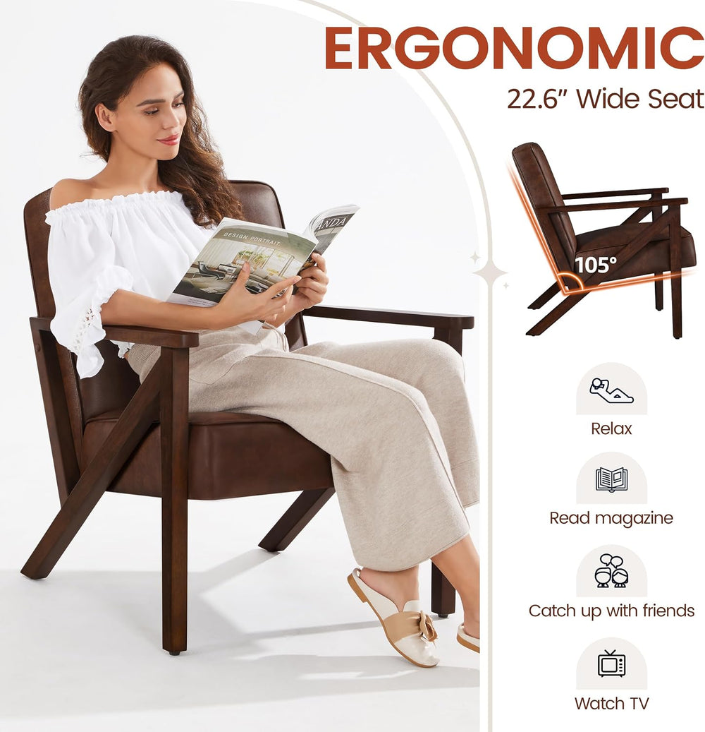 Yaheetech Mid-Century Modern Accent Chair, Lounge Chair, Dark Brown