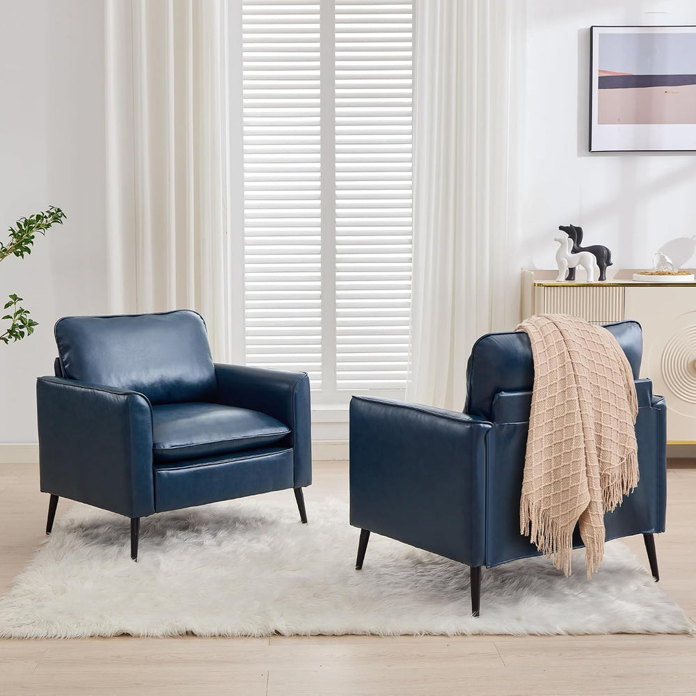 TYBOATLE Accent Chairs Set of 2, Faux Leather Arm Chairs (Blue, 2)