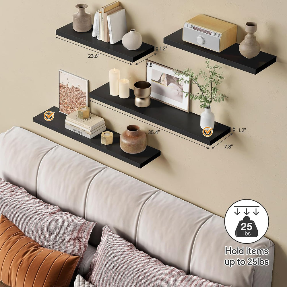 Forbena Large Floating Shelves for Wall 36 Inches Long 8 Inch Deep, Black Wal...