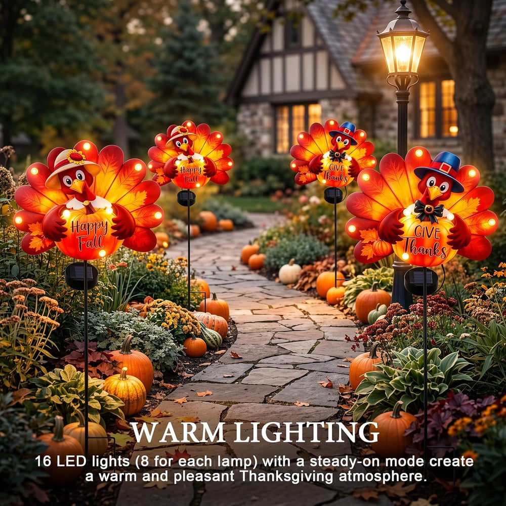 Lewondr 2PCS Thanksgiving Decorations Solar Fall Turkey Garden Stakes