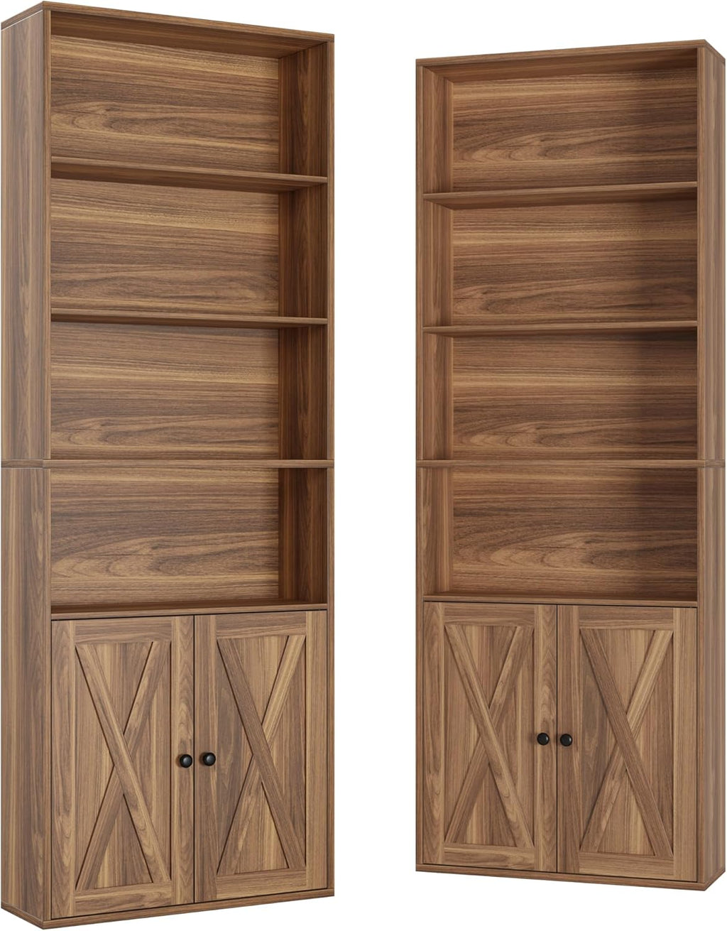 IRONCK Tall Bookshelf 70 in, Bookcases with Doors, Set of 2, Oak Brown