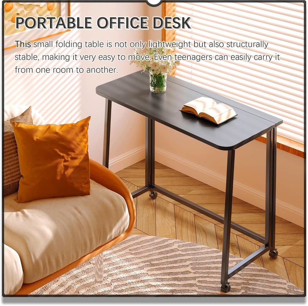 4NM 31.5" Mobile Small Folding Desk, Foldable Rolling Computer Home Offi...