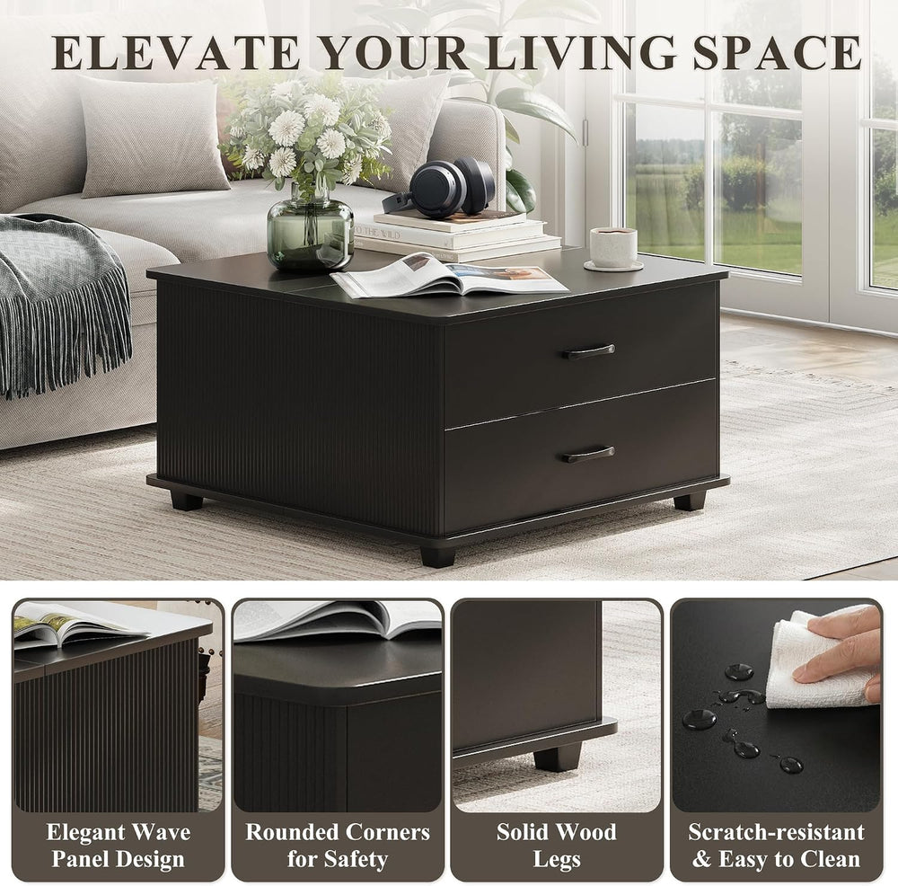 MALOL Storage Coffee Table with 2 Drawers & Flip-Top Lid with Hidden Stor...