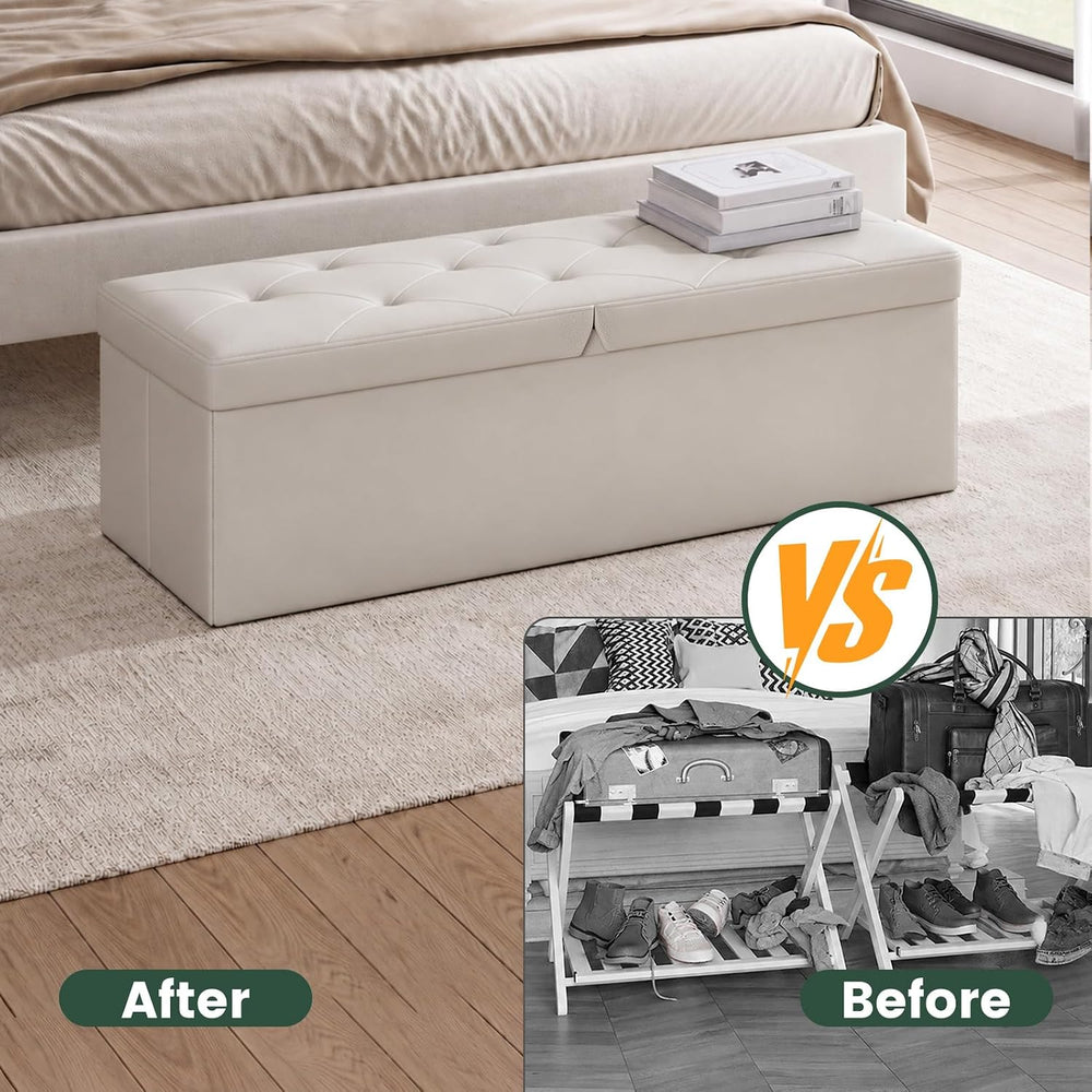43 Inches Folding Storage Ottoman Bench with Flipping Lid