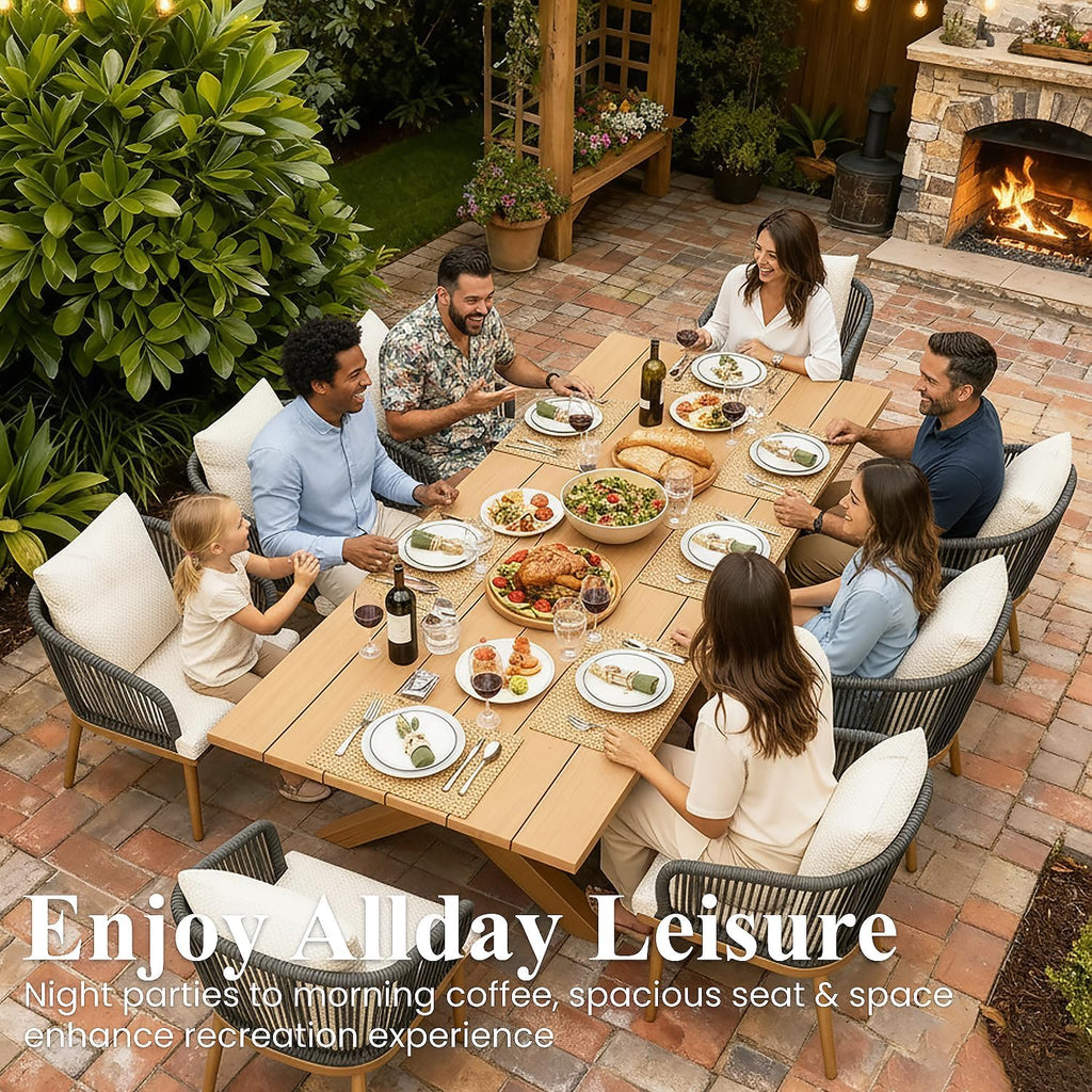 layinsun 11 pieces outdoor patio dining set, aluminium shown in use