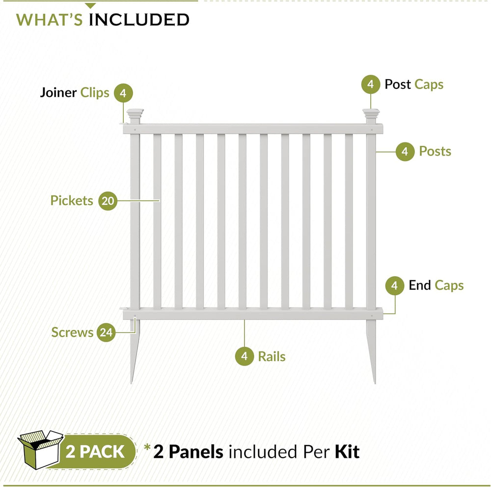 Zippity Baskenridge Picket Fence Panels, White Vinyl DIY No Dig Kit