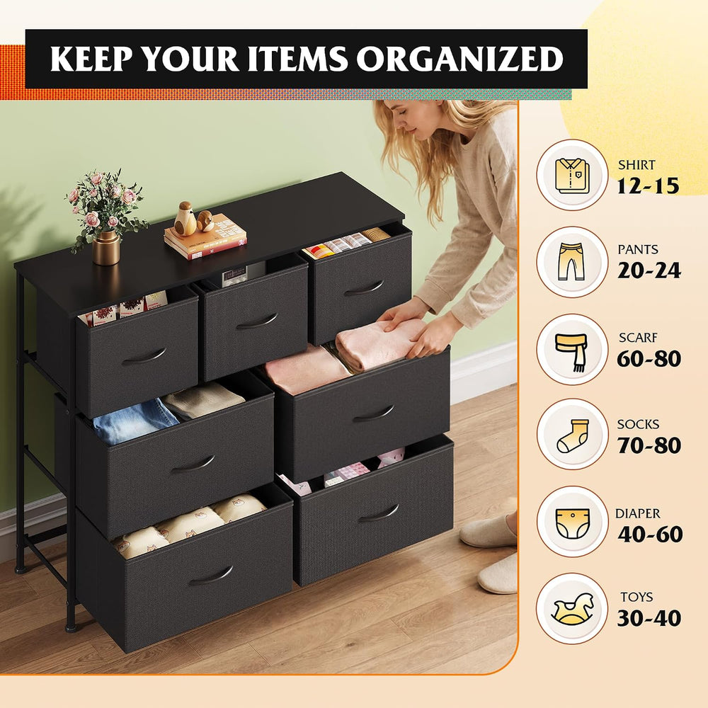 WLIVE Dresser for Bedroom, 7 Drawers, TV Stand, Black