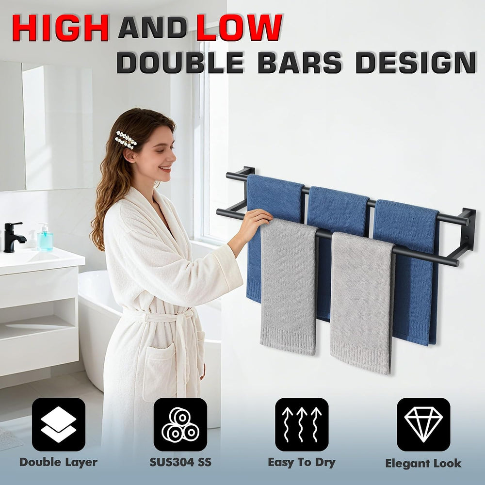 Alise Bathroom Double Towel Bars Wall Mount 28'' Towel Holder,Matte B...