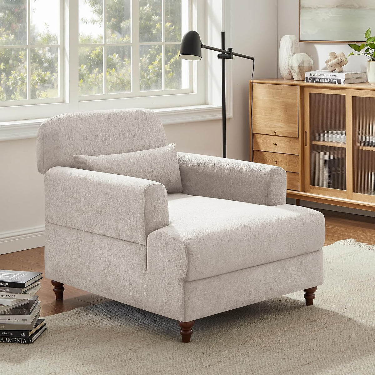 VANOMi Chaise Lounge Accent Chair Indoor with Adjustable Backrest, Oversized Upholstered Deep Seat Reading Arm Chair, Comfy Cloud Fluffy Chaise Lounge for Living Room, Bedroom,Chenille,Camel | Oversized Lounge Comfort with Adjustable Backrest, Soft