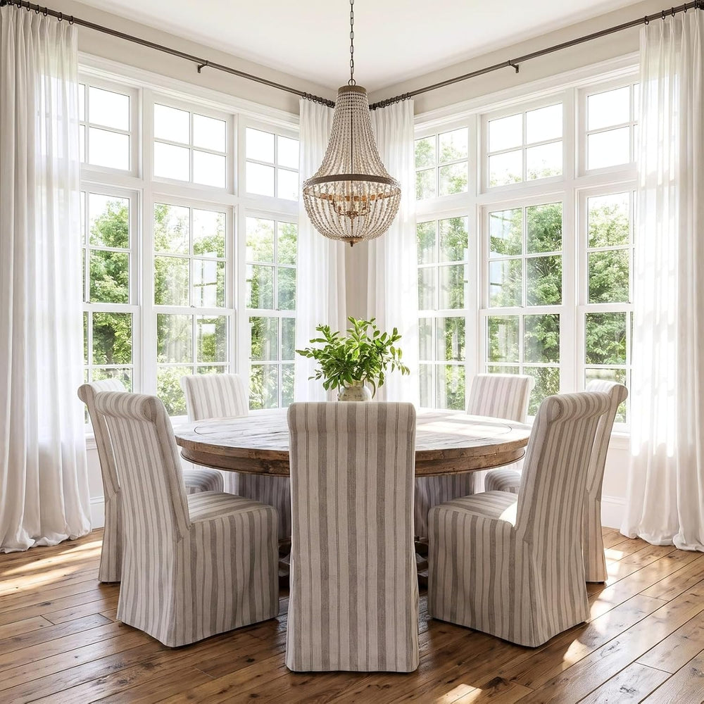 Upholstered Slipcovered Dining Chairs Set of 6, Khaki Stripe