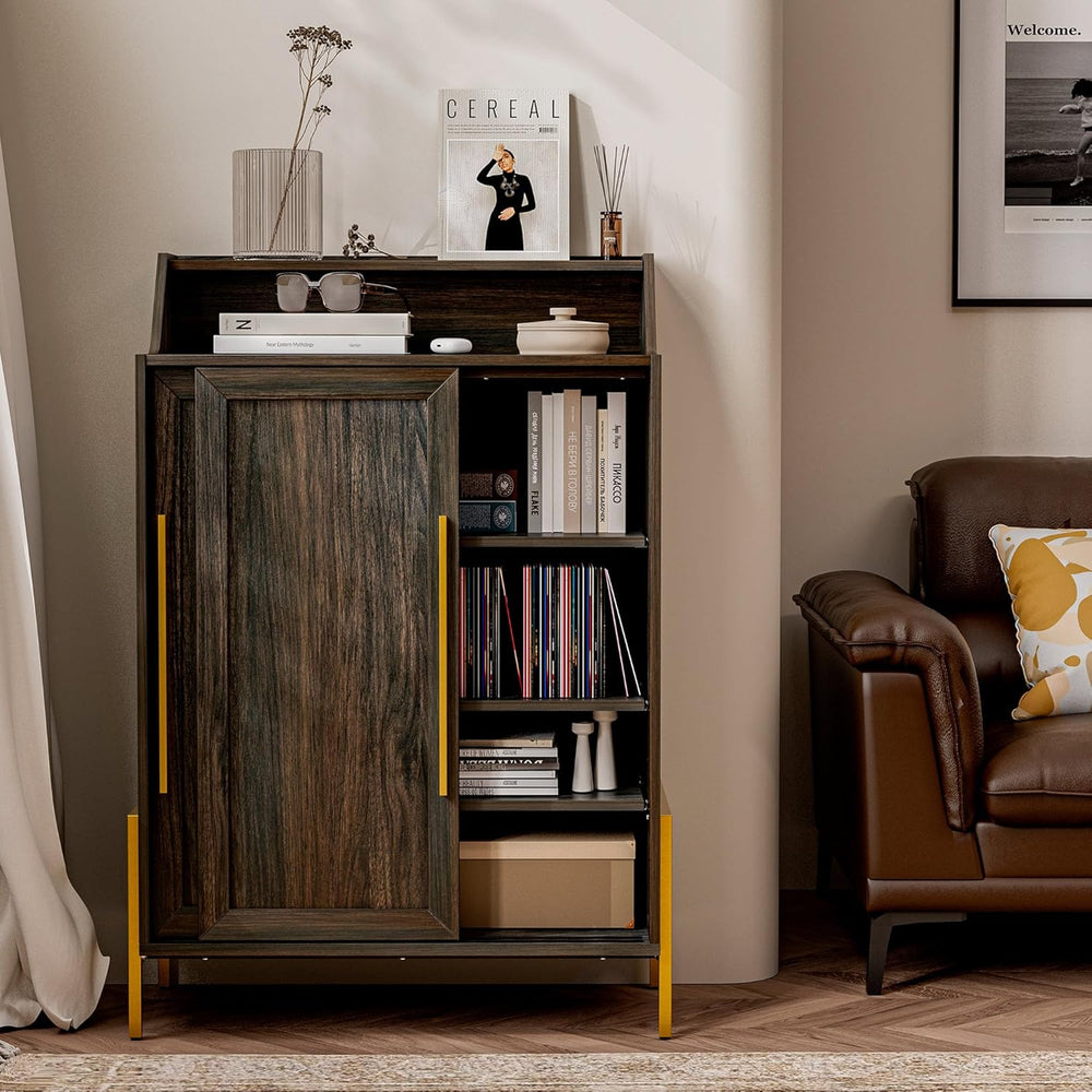 BELLEZE 45" Dana Storage Cabinet with Sliding Doors - Brown