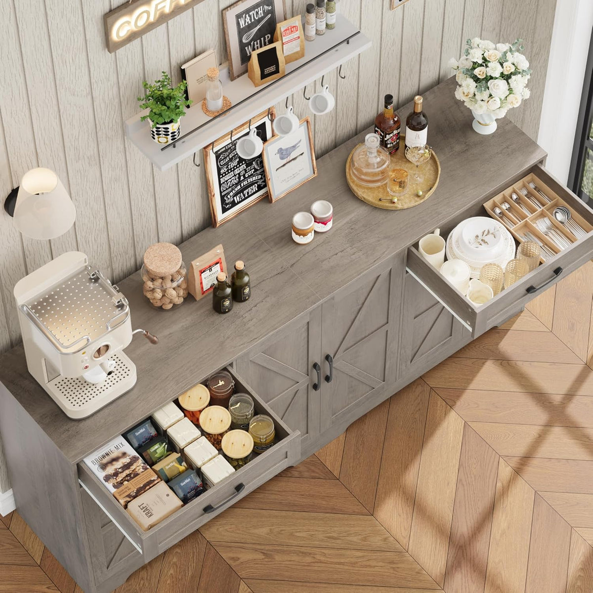 BOTLOG 71” Large Sideboard Buffet Cabinet with Storage