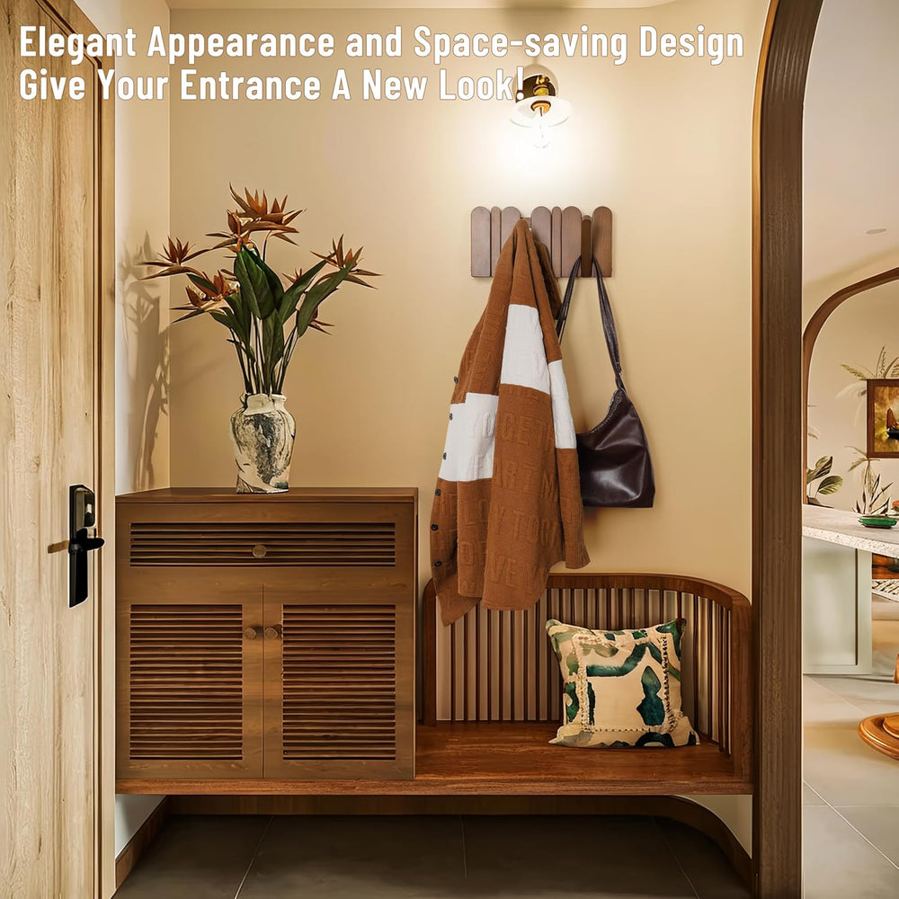 Wall Coat Rack for Entryway: Folding Wood 4 Hooks for Small Space