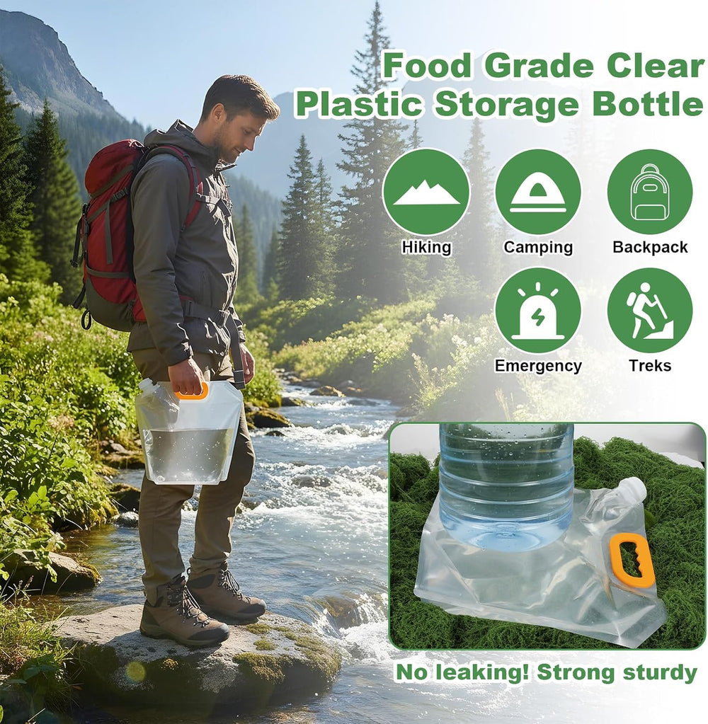 20Pcs 1.3Gallon Collapsibles Water Container Bag Bulk, Emergency Container Ca...
