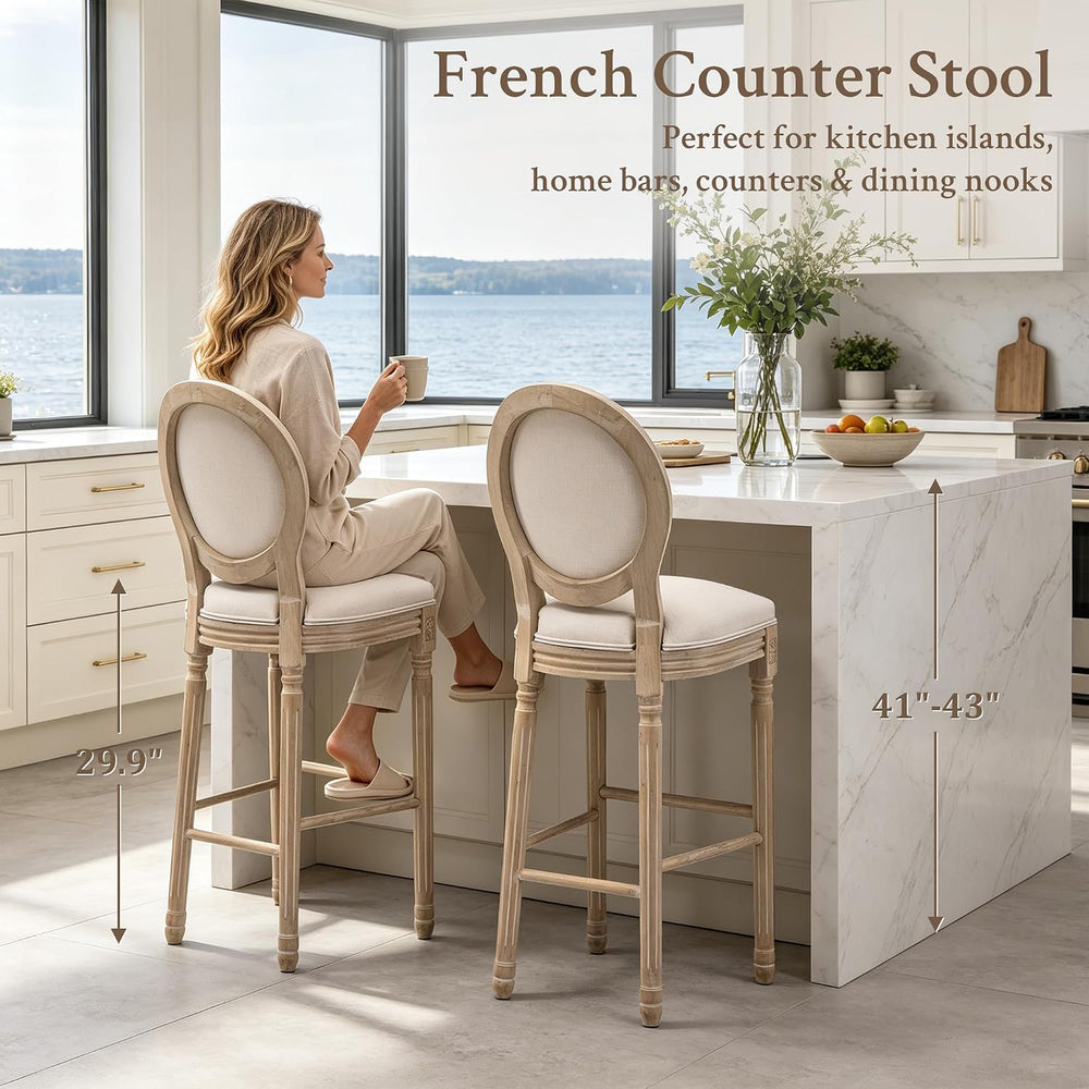 French Country Bar Stools, 30" Farmhouse Counter Height Chairs