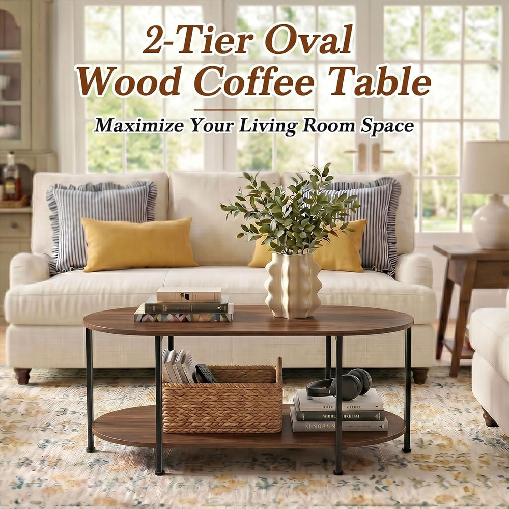 Coffee Table for Living Room, 39" Oval Coffee Table with Storage, 2-Tier...
