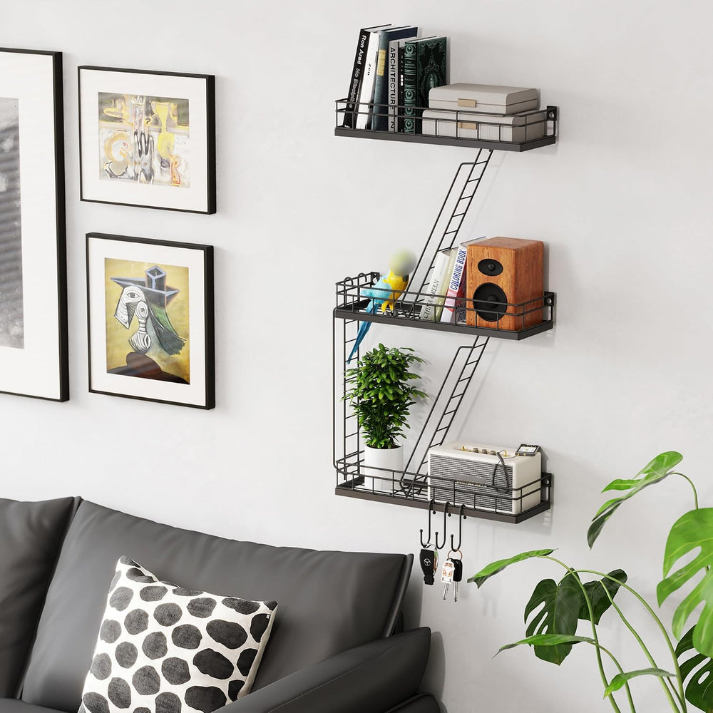 Fire Escape Wall Shelf Black, Fire Escape Ladder 3 Story Shelf Wall Storage, ...