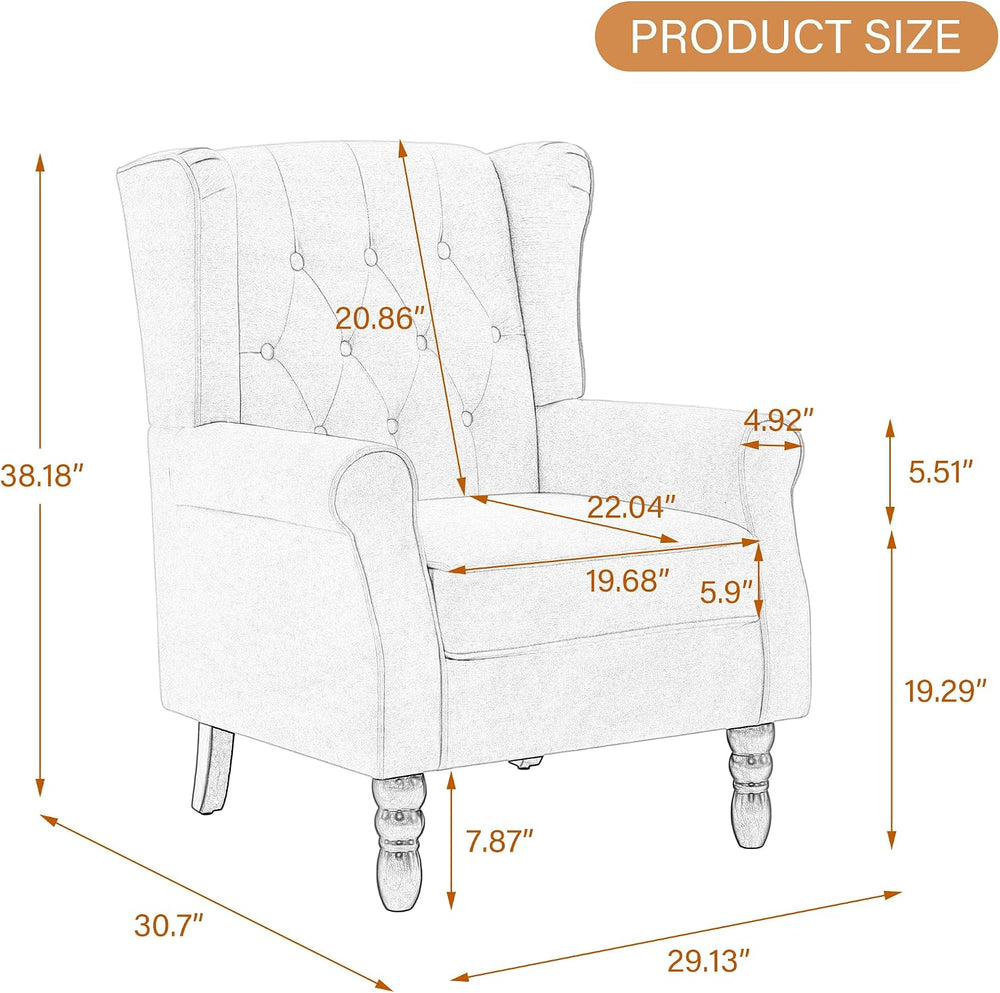 High Back Accent Chairs Set of 2, Wingback Armchair in Fabric, Gray
