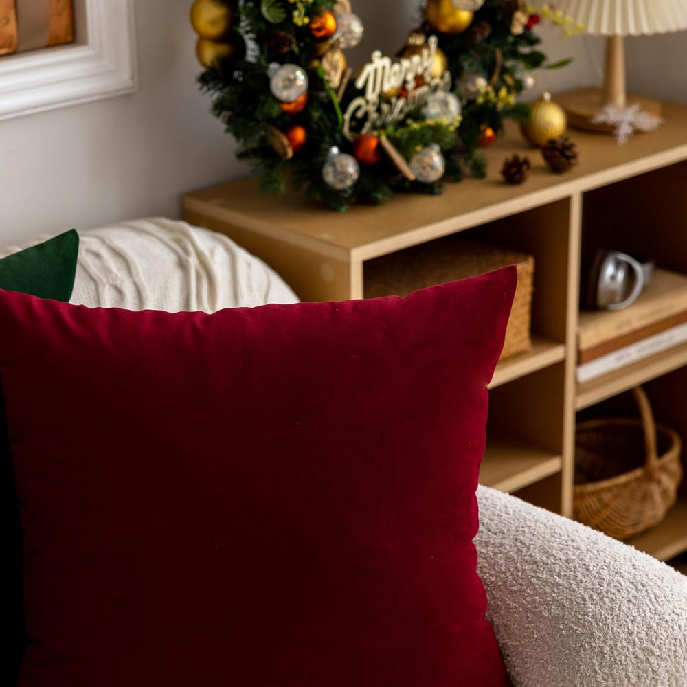 FEVERQIYI 24x24 Velvet Pillow Covers Set of 2 Christmas Red Decorative Square...