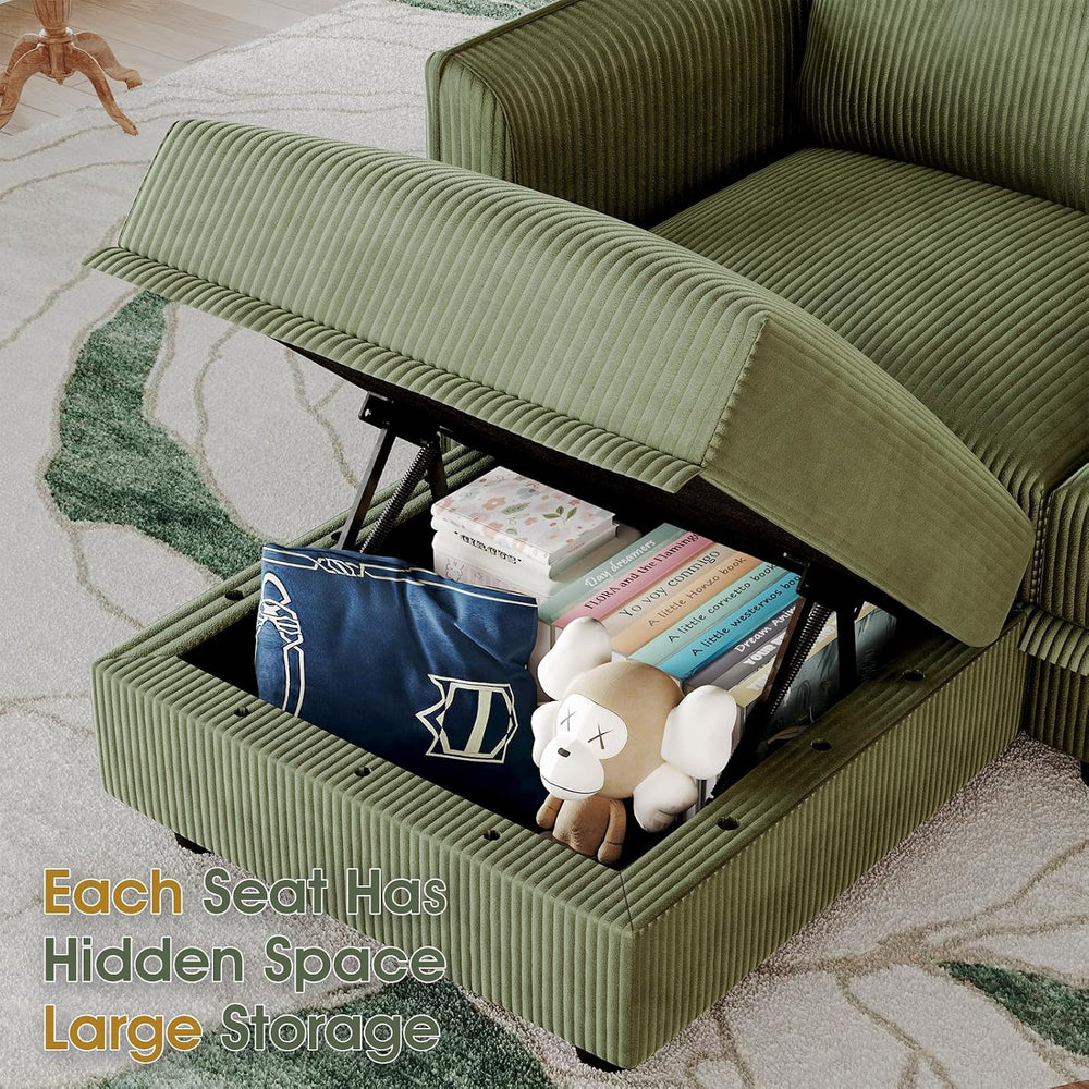 LLappuil 10 Seater Sectional Sofa with Storage, Corduroy Modular U Shaped Cou...