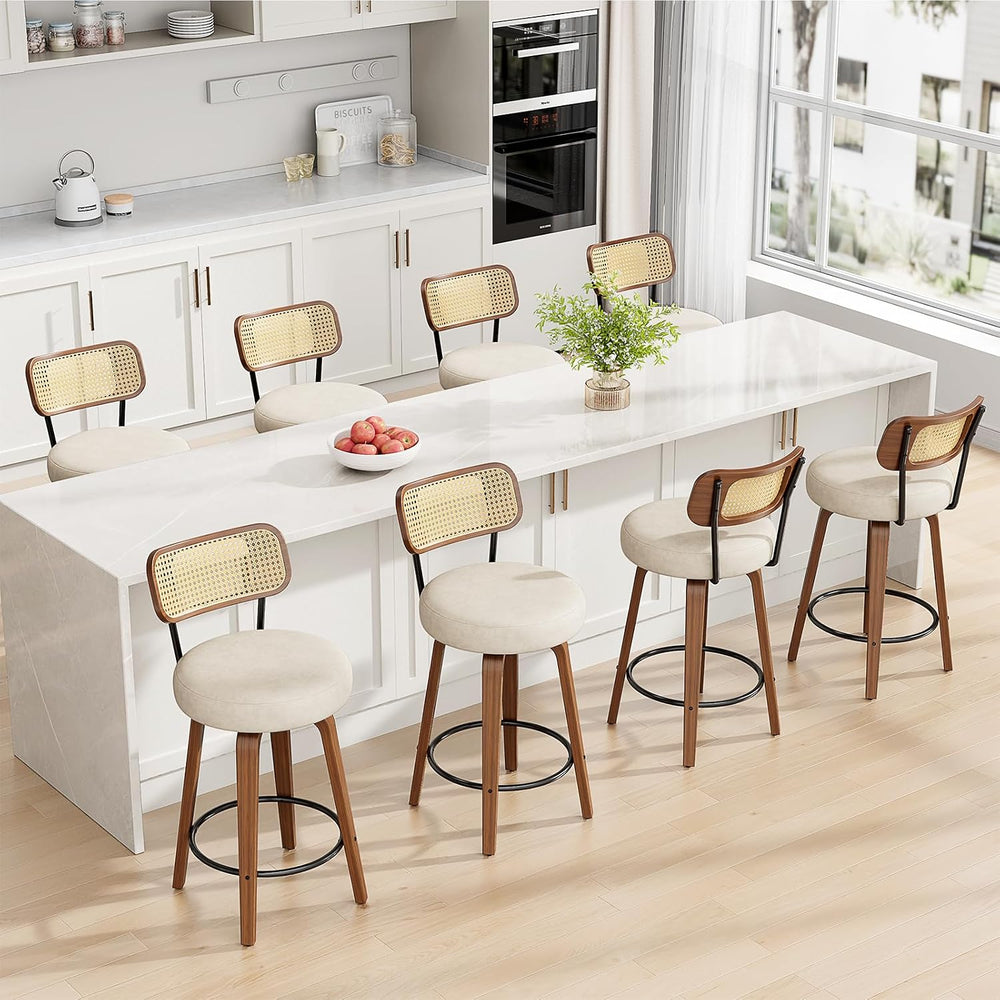 YaFiti 26" Bar Stools Set of 2 with Rattan Backs, Cream White