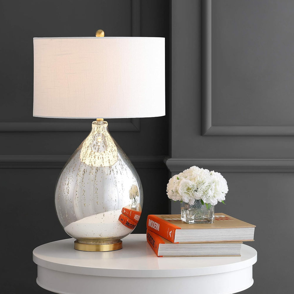 JONATHAN Y Sasha Glass Metal Teardrop Table Lamp 30.75", Mercury Silver