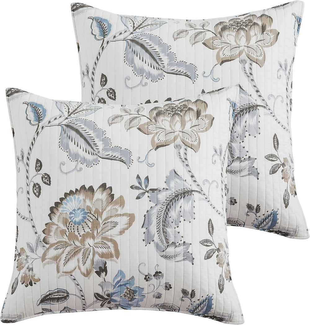 Levtex Home - Maileen Neutral Blue - Euro Sham Set of 2 - Floral - Taupe Blue...