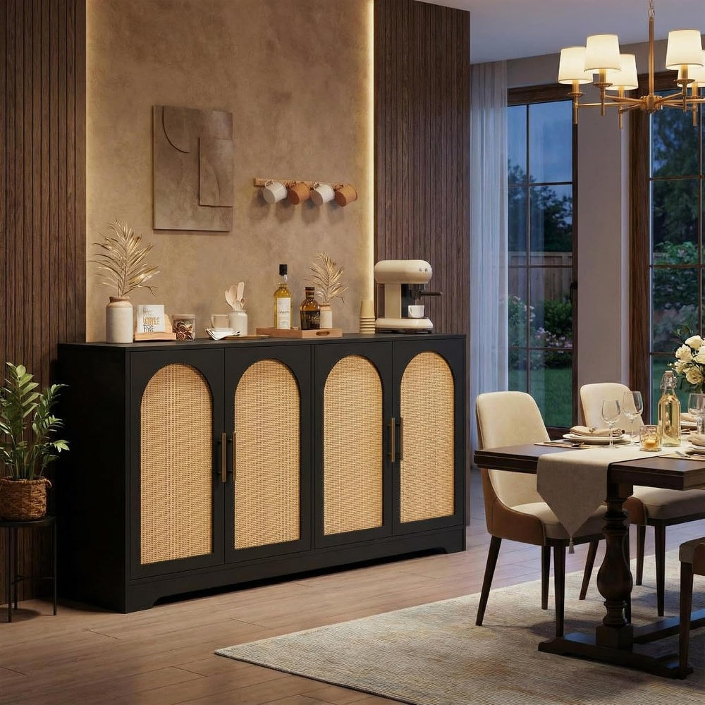 59"W Sideboard Buffet Cabinet, Entryway Cabinet, Coffee Bar Cabinet, Black