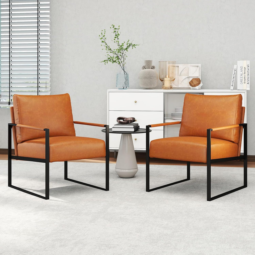 CANMOV Mid Century Modern Accent Chair, PU Leather Armchair with Metal Frame,...