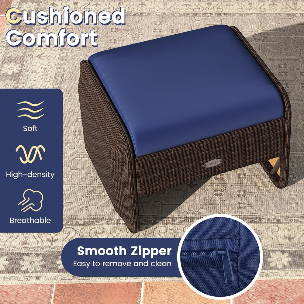RELAX4LIFE Wicker Outdoor Ottomans for Patio - 2-Piece Rattan Footstools w/Re...
