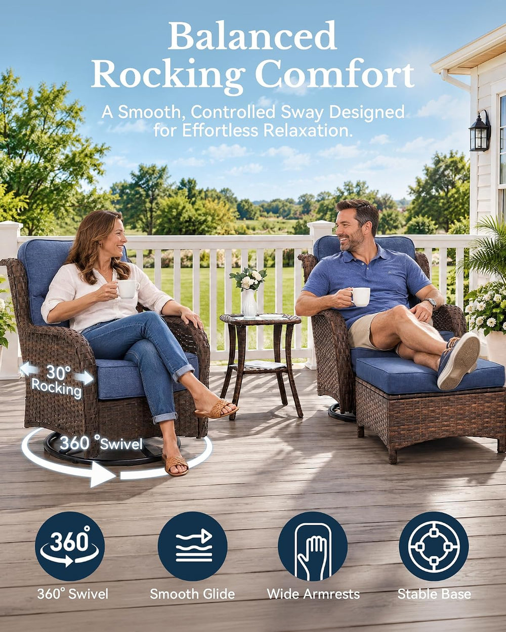 HILLGA 5-Piece Luxury Patio Furniture Set with 6" Thick Cushions, Weathe...