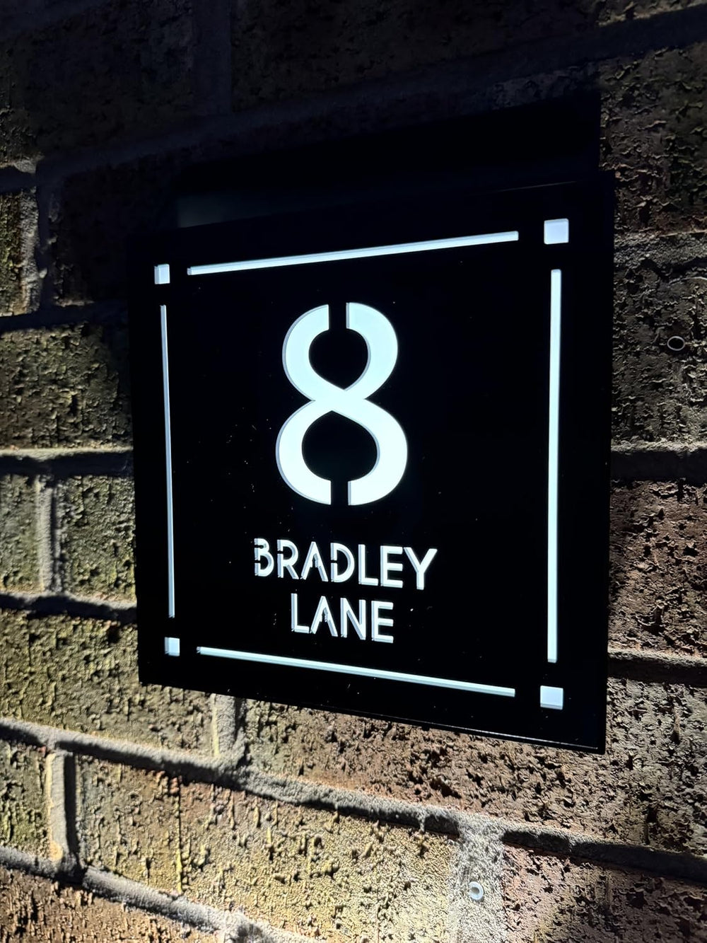 Personalised 45 LEDs Illuminate Modern Square Solar House Sign Plate, Customi...
