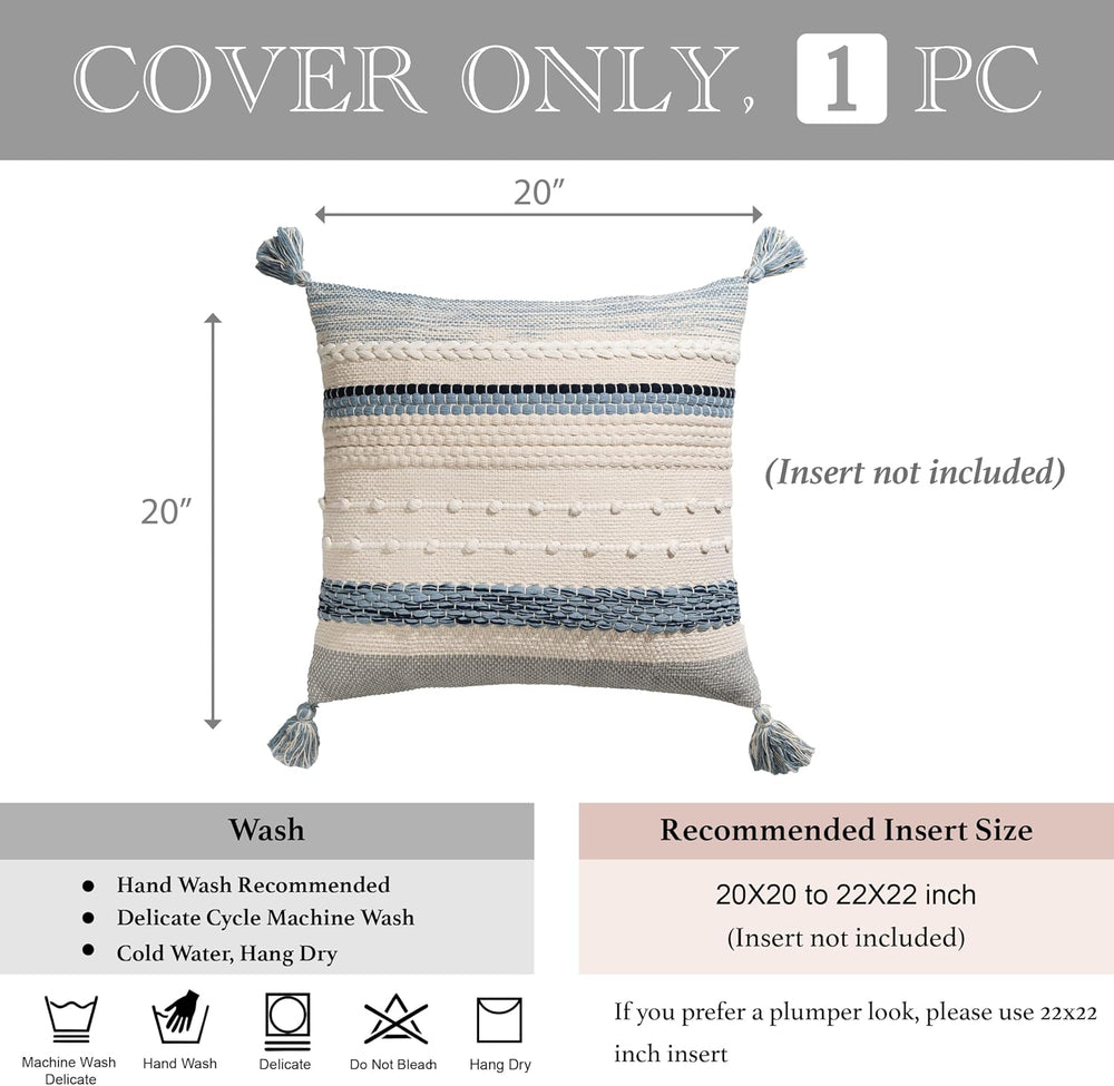 BlissBlush Coastal Blue Boho Decorative Throw Pillow Cover 20x20 Modern Bohem...